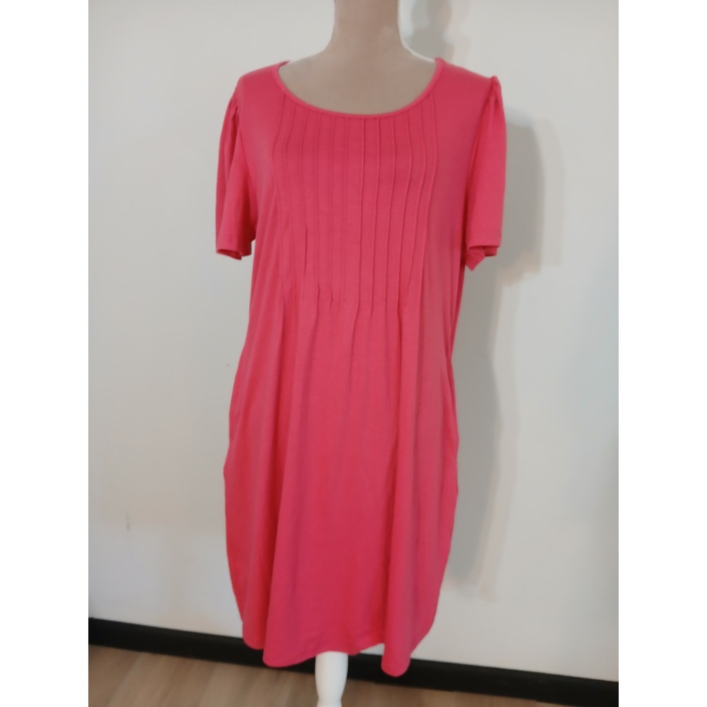 Sampeel Pink Short Sleeve Pintuck T-Shirt Dress with Pockets XL Modest New